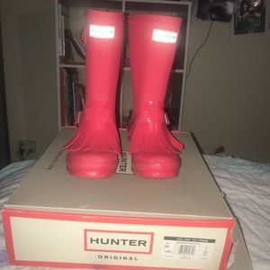 Pink Girls Fringed Hunter Boots